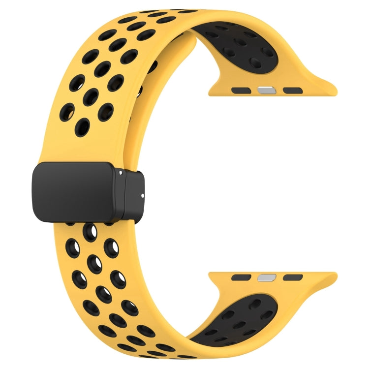 For Apple Watch Series 9 45mm Magnetic Buckle Silicone Watch Band(Yellow Black) - Watch Bands by PMC TechLife | Online Shopping South Africa | PMC TechLife