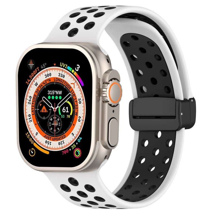 For Apple Watch Series 9 41mm Magnetic Buckle Silicone Watch Band(White Black) - Watch Bands by PMC TechLife | Online Shopping South Africa | PMC TechLife