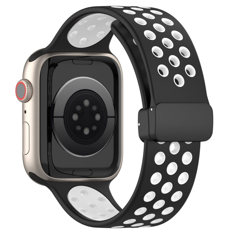 For Apple Watch Series 9 41mm Magnetic Buckle Silicone Watch Band(Black White) - Watch Bands by PMC TechLife | Online Shopping South Africa | PMC TechLife