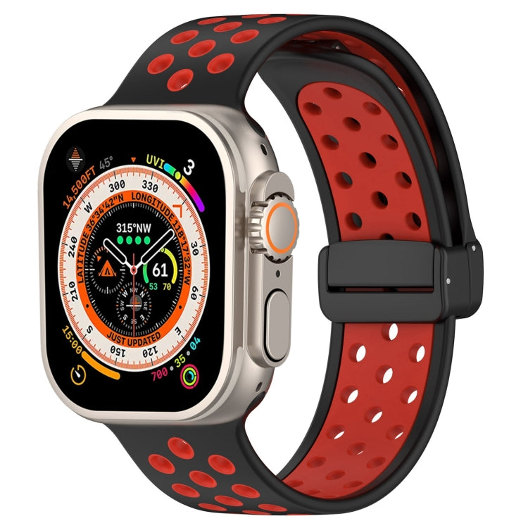 For Apple Watch Series 9 41mm Magnetic Buckle Silicone Watch Band(Black Red) - free shipping - PMC TechLife - Order now!