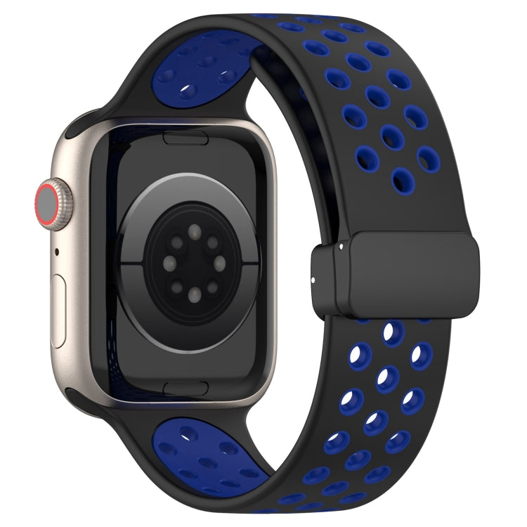 For Apple Watch Series 9 41mm Magnetic Buckle Silicone Watch Band(Black Blue) - free shipping - PMC TechLife - Order now!