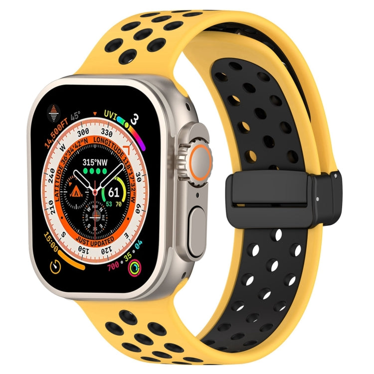 For Apple Watch Series 9 41mm Magnetic Buckle Silicone Watch Band(Yellow Black) - Watch Bands by PMC TechLife | Online Shopping South Africa | PMC TechLife