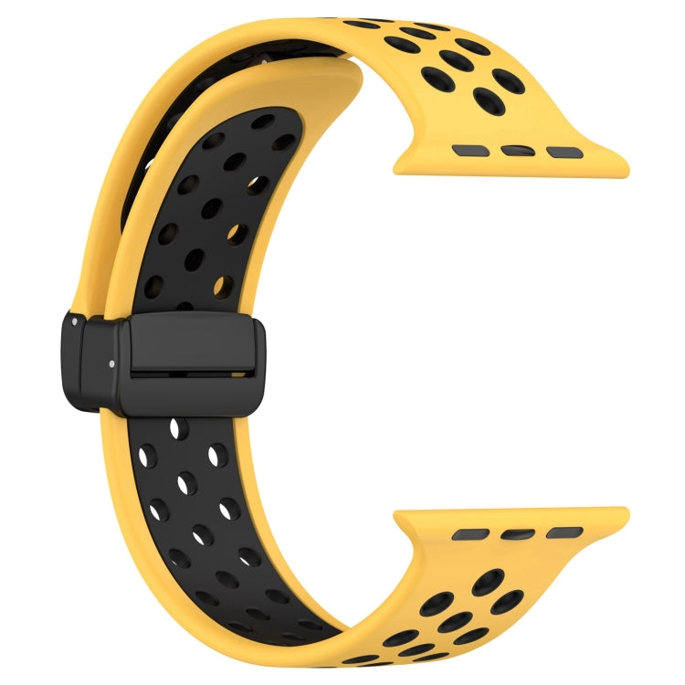 For Apple Watch Series 9 41mm Magnetic Buckle Silicone Watch Band(Yellow Black) - Watch Bands by PMC TechLife | Online Shopping South Africa | PMC TechLife