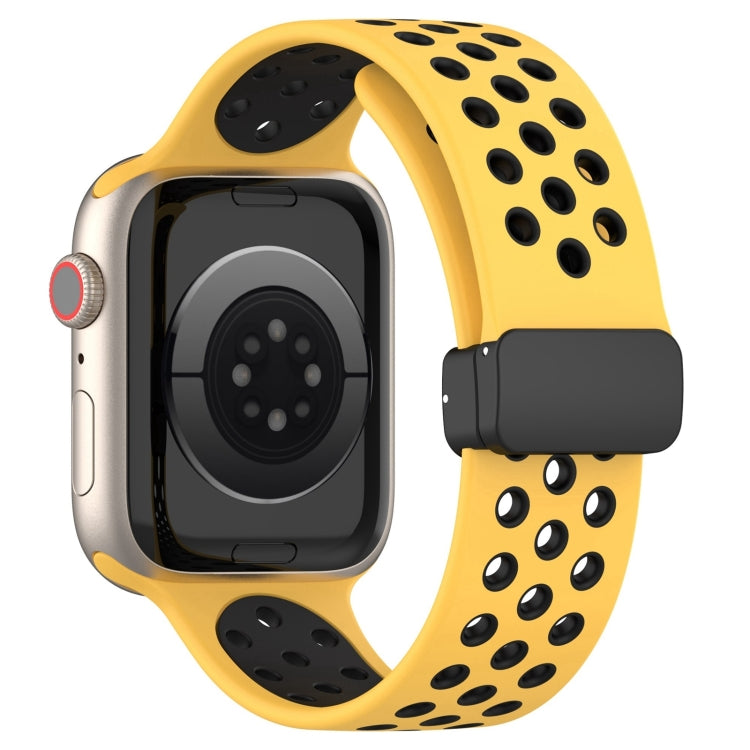 For Apple Watch Series 9 41mm Magnetic Buckle Silicone Watch Band(Yellow Black) - Watch Bands by PMC TechLife | Online Shopping South Africa | PMC TechLife