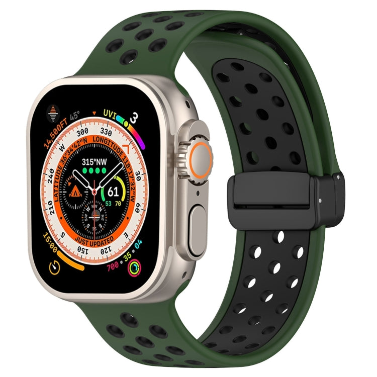 For Apple Watch Series 9 41mm Magnetic Buckle Silicone Watch Band(Army Green Black) - Watch Bands by PMC TechLife | Online Shopping South Africa | PMC TechLife