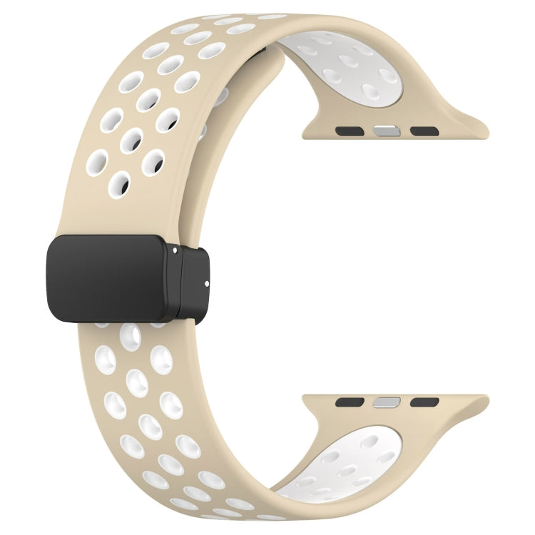 For Apple Watch Series 9 41mm Magnetic Buckle Silicone Watch Band(Khaki White) - Watch Bands by PMC TechLife | Online Shopping South Africa | PMC TechLife