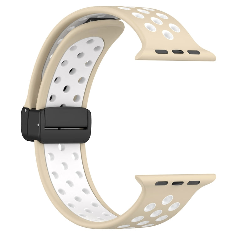For Apple Watch Series 9 41mm Magnetic Buckle Silicone Watch Band(Khaki White) - Watch Bands by PMC TechLife | Online Shopping South Africa | PMC TechLife