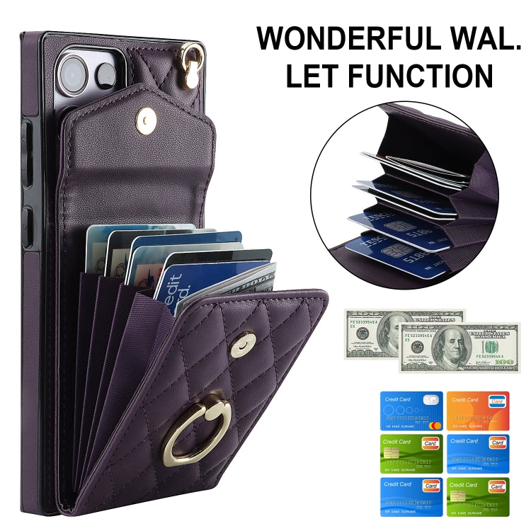 For Samsung Galaxy S23 Ultra 5G Rhombic Texture Card Bag Phone Case with Long Lanyard(Dark Purple) - free shipping - PMC TechLife - Order now!