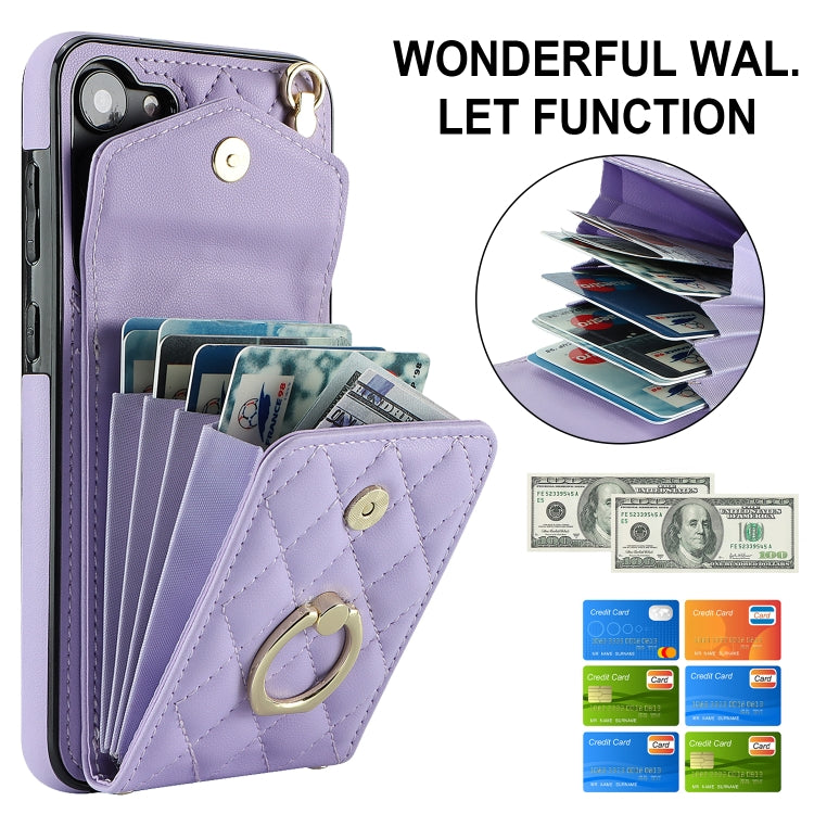 For Samsung Galaxy S23+ 5G Rhombic Texture Card Bag Phone Case with Long Lanyard(Light Purple) - free shipping - PMC TechLife - Order now!