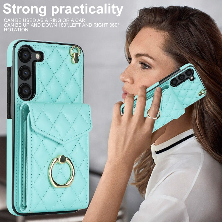 For Samsung Galaxy S23 5G Rhombic Texture Card Bag Phone Case with Long Lanyard(Mint Green) - free shipping - PMC TechLife - Order now!
