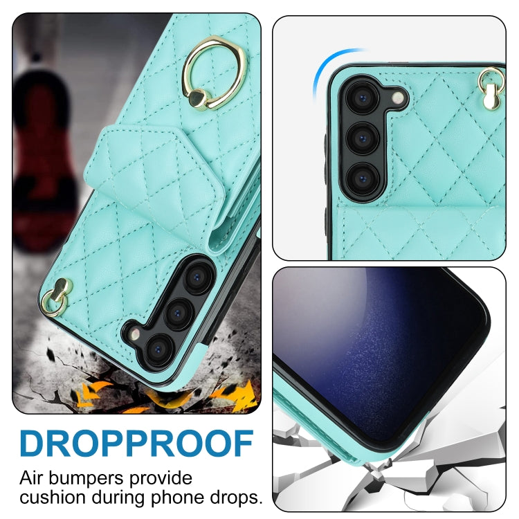 For Samsung Galaxy S23 5G Rhombic Texture Card Bag Phone Case with Long Lanyard(Mint Green) - free shipping - PMC TechLife - Order now!