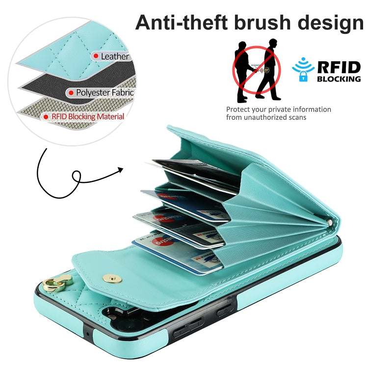 For Samsung Galaxy S23 5G Rhombic Texture Card Bag Phone Case with Long Lanyard(Mint Green) - free shipping - PMC TechLife - Order now!