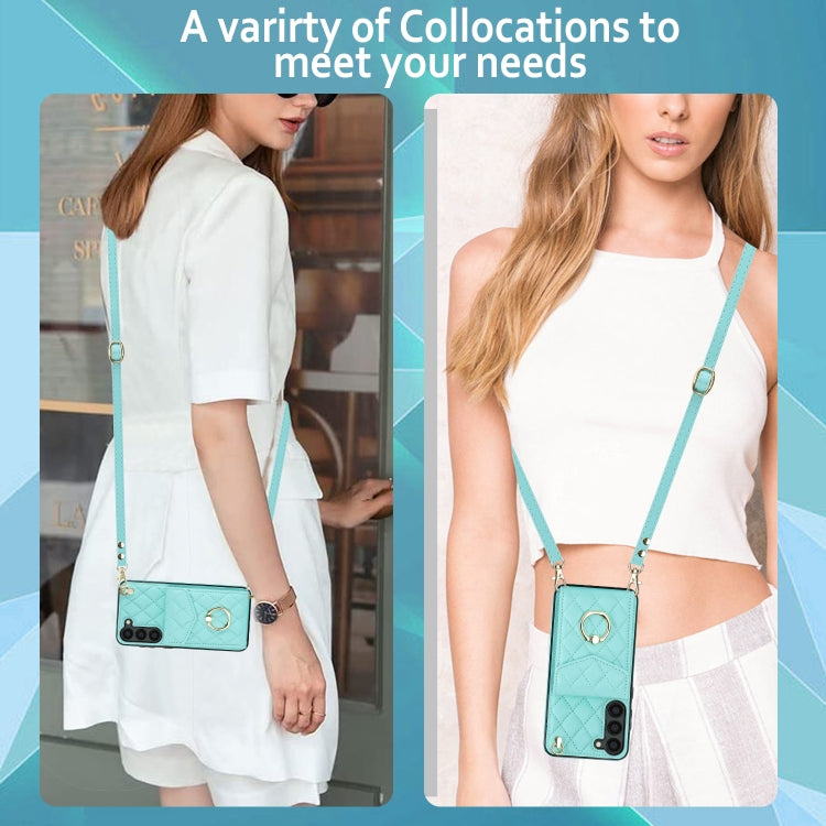 For Samsung Galaxy S23 5G Rhombic Texture Card Bag Phone Case with Long Lanyard(Mint Green) - free shipping - PMC TechLife - Order now!