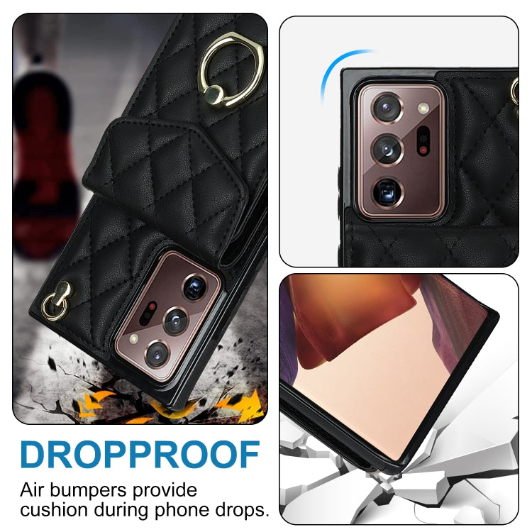 For Samsung Galaxy Note20 Ultra Rhombic Texture Card Bag Phone Case with Long Lanyard(Black) - free shipping - PMC TechLife - Order now!