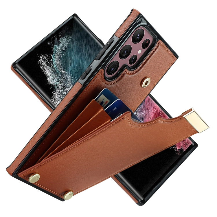 For Samsung Galaxy S22 Ultra 5G Metal Buckle Card Slots Phone Case(Brown) - free shipping - PMC TechLife - Order now!