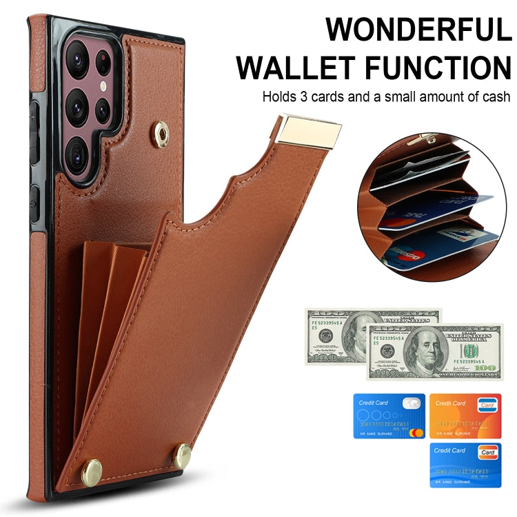 For Samsung Galaxy S22 Ultra 5G Metal Buckle Card Slots Phone Case(Brown) - free shipping - PMC TechLife - Order now!
