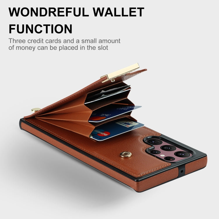 For Samsung Galaxy S22 Ultra 5G Metal Buckle Card Slots Phone Case(Brown) - free shipping - PMC TechLife - Order now!