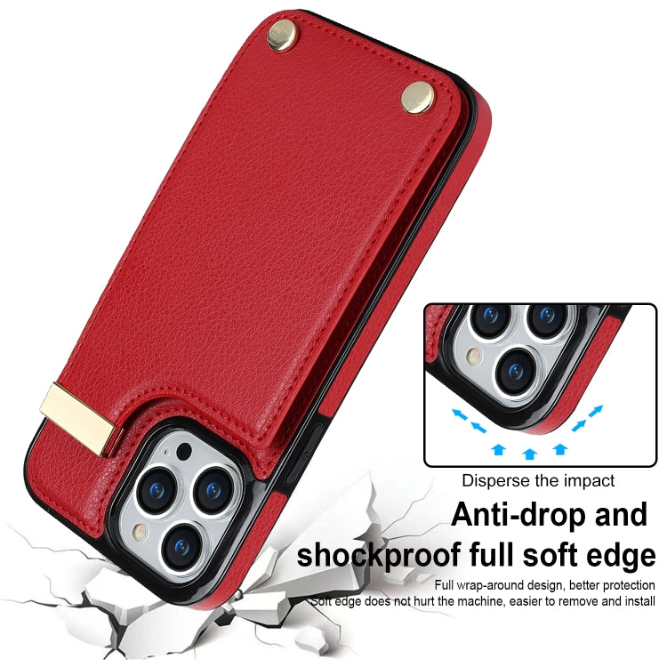 For iPhone 14 Pro Max Metal Buckle Card Slots Phone Case(Red) - free shipping - PMC TechLife - Order now!