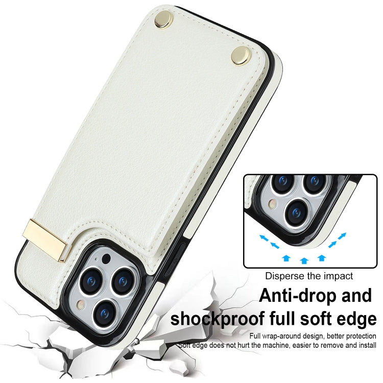 For iPhone 13 Pro Max Metal Buckle Card Slots Phone Case(White) - free shipping - PMC TechLife - Order now!
