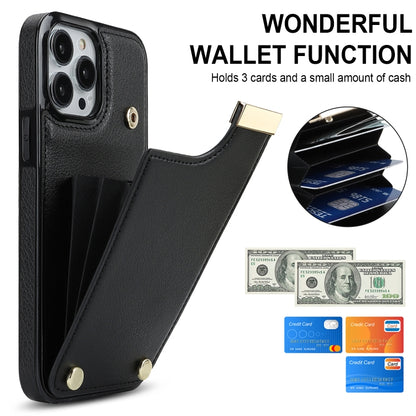 For iPhone 12 / 12 Pro Metal Buckle Card Slots Phone Case(Black) - iPhone 12 / 12 Pro Cases by PMC Jewellery | Online Shopping South Africa | PMC Jewellery