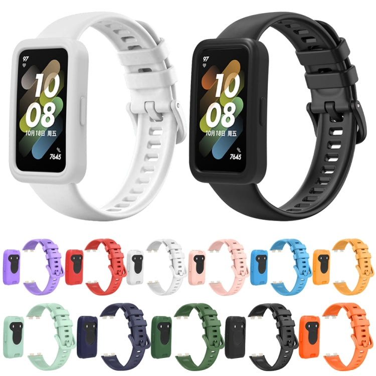 For Huawei Band 8 Silicone Protective Case + Silicone Watch Band Kit(Orange) - Watch Bands by PMC TechLife | Online Shopping South Africa | PMC TechLife