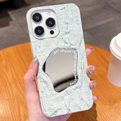 For iPhone 14 Pro Max Embossed Rock Texture Mirror TPU Phone Case(Milk Green) - iPhone 14 Pro Max Cases by PMC Jewellery | Online Shopping South Africa | PMC Jewellery