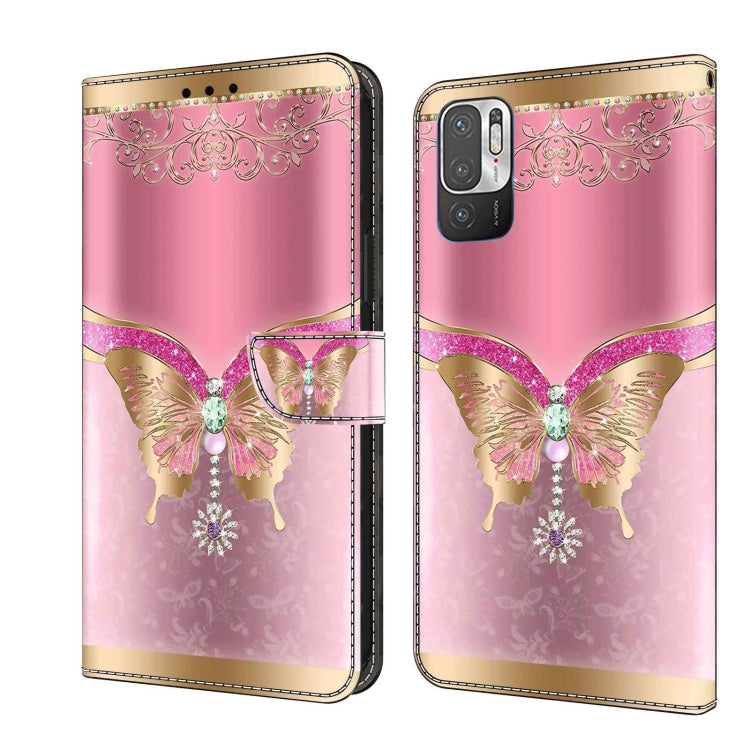 For Xiaomi Redmi Note 10 5G Crystal 3D Shockproof Protective Leather Phone Case(Pink Bottom Butterfly) - Xiaomi Cases by PMC Jewellery | Online Shopping South Africa | PMC Jewellery