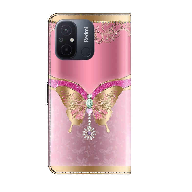 For Xiaomi Redmi 11A 4G / Redmi 12C Global Crystal 3D Shockproof Protective Leather Phone Case(Pink Bottom Butterfly) - Xiaomi Cases by PMC Jewellery | Online Shopping South Africa | PMC Jewellery