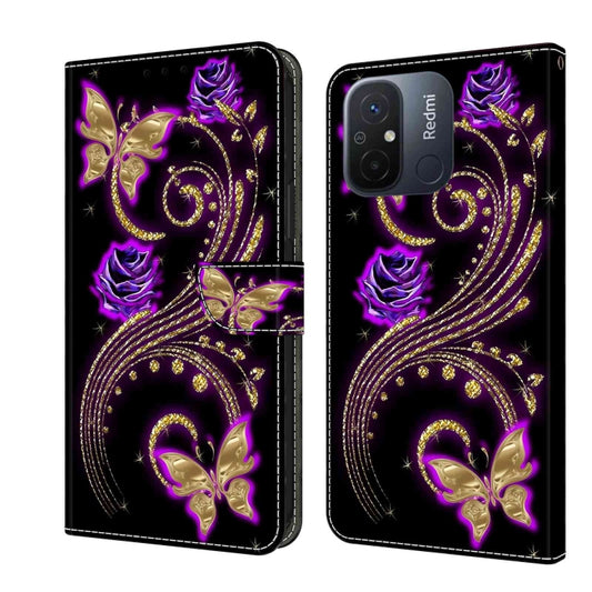 For Xiaomi Redmi 11A 4G / Redmi 12C Global Crystal 3D Shockproof Protective Leather Phone Case(Purple Flower Butterfly) - Xiaomi Cases by PMC Jewellery | Online Shopping South Africa | PMC Jewellery