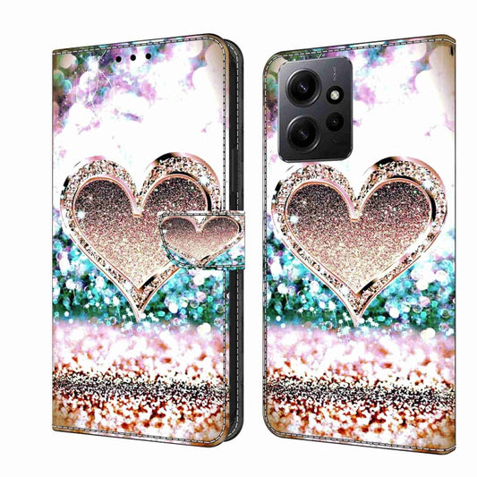 For Xiaomi Redmi Note 12 4G Crystal 3D Shockproof Protective Leather Phone Case(Pink Diamond Heart) - Xiaomi Cases by PMC Jewellery | Online Shopping South Africa | PMC Jewellery