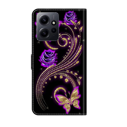 For Xiaomi Redmi Note 12 4G Crystal 3D Shockproof Protective Leather Phone Case(Purple Flower Butterfly) - Xiaomi Cases by PMC Jewellery | Online Shopping South Africa | PMC Jewellery