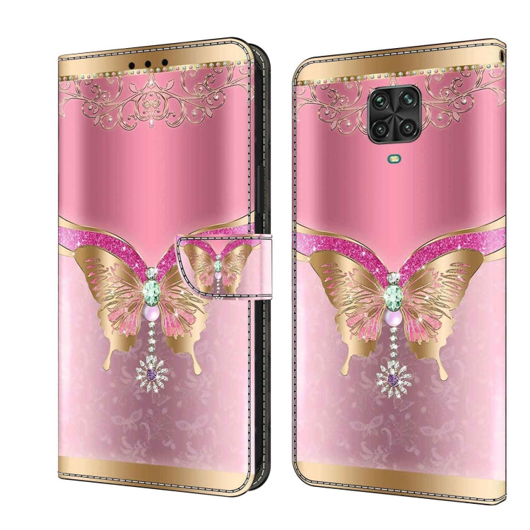 For Xiaomi Redmi Note 9 Pro Crystal 3D Shockproof Protective Leather Phone Case(Pink Bottom Butterfly) - Xiaomi Cases by PMC Jewellery | Online Shopping South Africa | PMC Jewellery