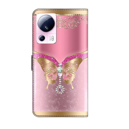 For Xiaomi 13 Lite Crystal 3D Shockproof Protective Leather Phone Case(Pink Bottom Butterfly) - 13 Lite Cases by PMC Jewellery | Online Shopping South Africa | PMC Jewellery