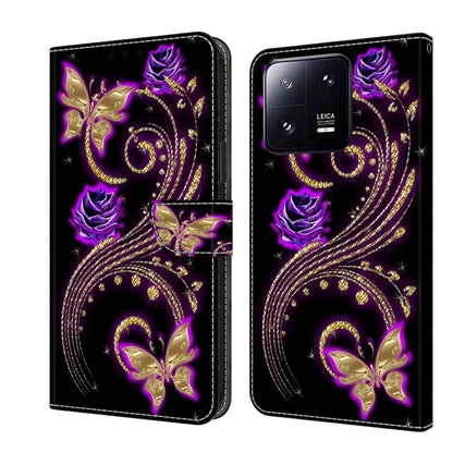 For Xiaomi 13 Pro Crystal 3D Shockproof Protective Leather Phone Case(Purple Flower Butterfly) - 13 Pro Cases by PMC Jewellery | Online Shopping South Africa | PMC Jewellery