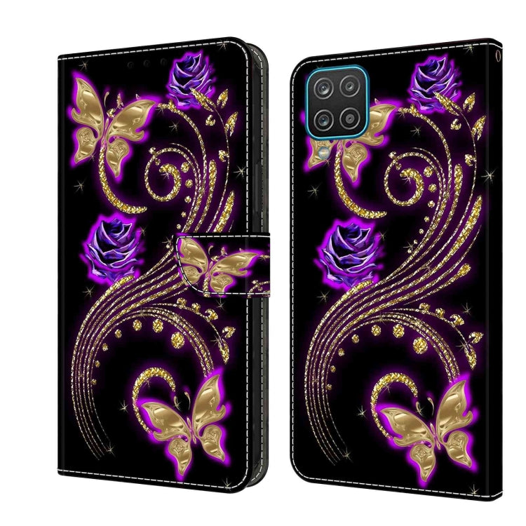 For Samsung Galaxy A12 4G / 5G Crystal 3D Shockproof Protective Leather Phone Case(Purple Flower Butterfly) - free shipping - PMC TechLife - Order now!