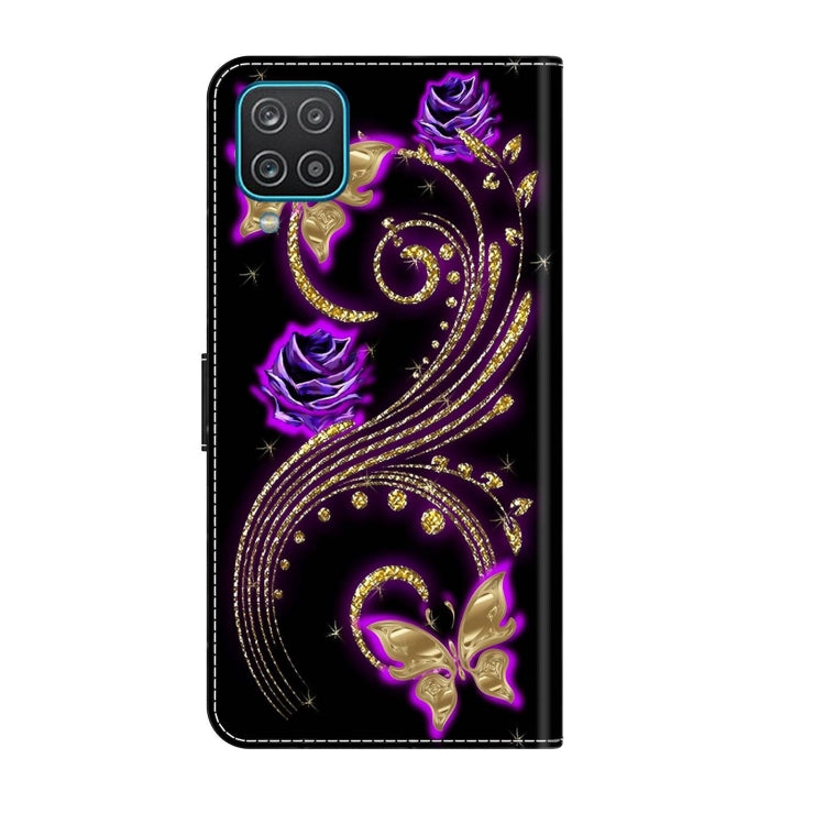 For Samsung Galaxy A12 4G / 5G Crystal 3D Shockproof Protective Leather Phone Case(Purple Flower Butterfly) - free shipping - PMC TechLife - Order now!