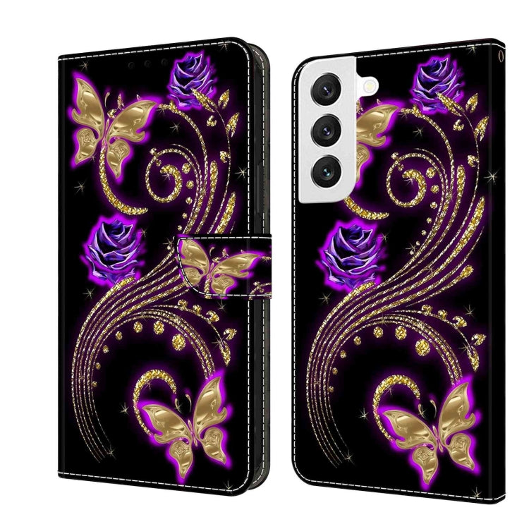For Samsung Galaxy S22 Crystal 3D Shockproof Protective Leather Phone Case(Purple Flower Butterfly) - free shipping - PMC TechLife - Order now!