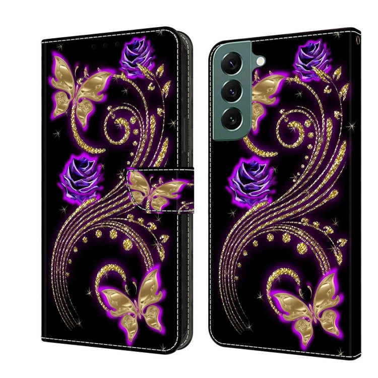For Samsung Galaxy S22+ Crystal 3D Shockproof Protective Leather Phone Case(Purple Flower Butterfly) - free shipping - PMC TechLife - Order now!
