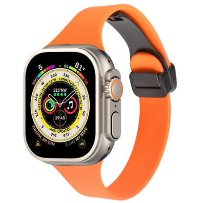 For Apple Watch Ultra 49mm Magnetic Buckle Slim Silicone Watch Band(Orange) - Watch Bands by PMC Jewellery | Online Shopping South Africa | PMC Jewellery