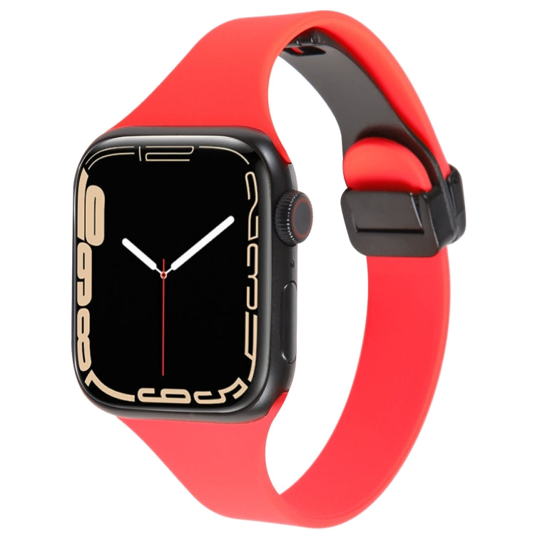 For Apple Watch 8 45mm  Magnetic Buckle Slim Silicone Watch Band(Red) - Watch Bands by PMC Jewellery | Online Shopping South Africa | PMC Jewellery