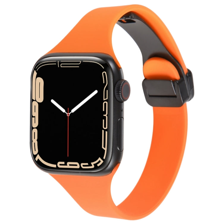 For Apple Watch 8 45mm  Magnetic Buckle Slim Silicone Watch Band(Orange) - Watch Bands by PMC Jewellery | Online Shopping South Africa | PMC Jewellery