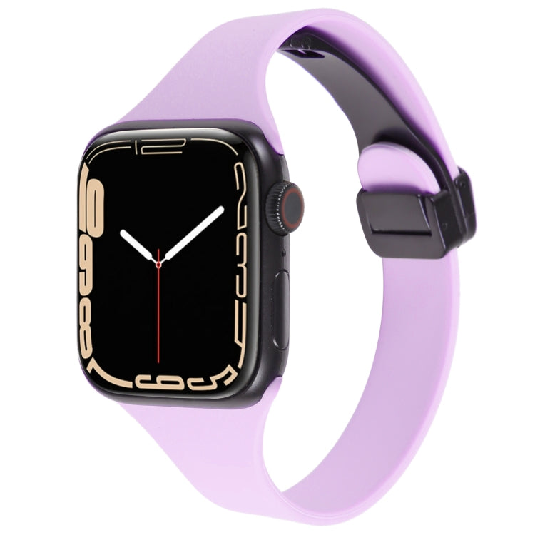 For Apple Watch 8 45mm  Magnetic Buckle Slim Silicone Watch Band(Lavender) - Watch Bands by PMC Jewellery | Online Shopping South Africa | PMC Jewellery