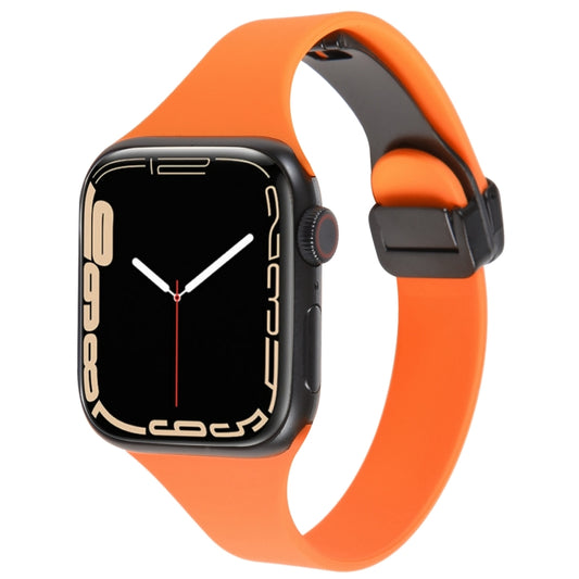 For Apple Watch SE 2022 44mm Magnetic Buckle Slim Silicone Watch Band(Orange) - Watch Bands by PMC Jewellery | Online Shopping South Africa | PMC Jewellery