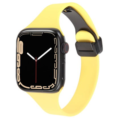 For Apple Watch SE 2022 44mm Magnetic Buckle Slim Silicone Watch Band(Light Yellow) - Watch Bands by PMC Jewellery | Online Shopping South Africa | PMC Jewellery