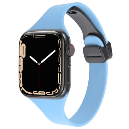 For Apple Watch 7 41mm Magnetic Buckle Slim Silicone Watch Band(Light Blue) - Watch Bands by PMC Jewellery | Online Shopping South Africa | PMC Jewellery