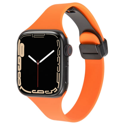 For Apple Watch 7 45mm Magnetic Buckle Slim Silicone Watch Band(Orange) - Watch Bands by PMC Jewellery | Online Shopping South Africa | PMC Jewellery