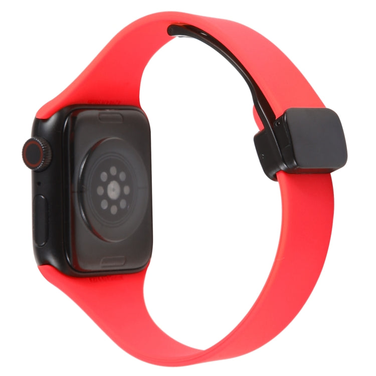 For Apple Watch SE 44mm Magnetic Buckle Slim Silicone Watch Band(Red) - Watch Bands by PMC Jewellery | Online Shopping South Africa | PMC Jewellery