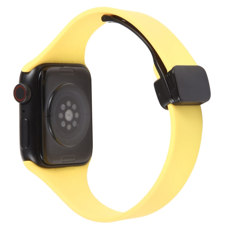 For Apple Watch 6 40mm Magnetic Buckle Slim Silicone Watch Band(Light Yellow) - Watch Bands by PMC TechLife | Online Shopping South Africa | PMC TechLife