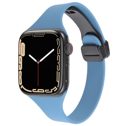 For Apple Watch 5 44mm Magnetic Buckle Slim Silicone Watch Band(Blue) - Watch Bands by PMC Jewellery | Online Shopping South Africa | PMC Jewellery