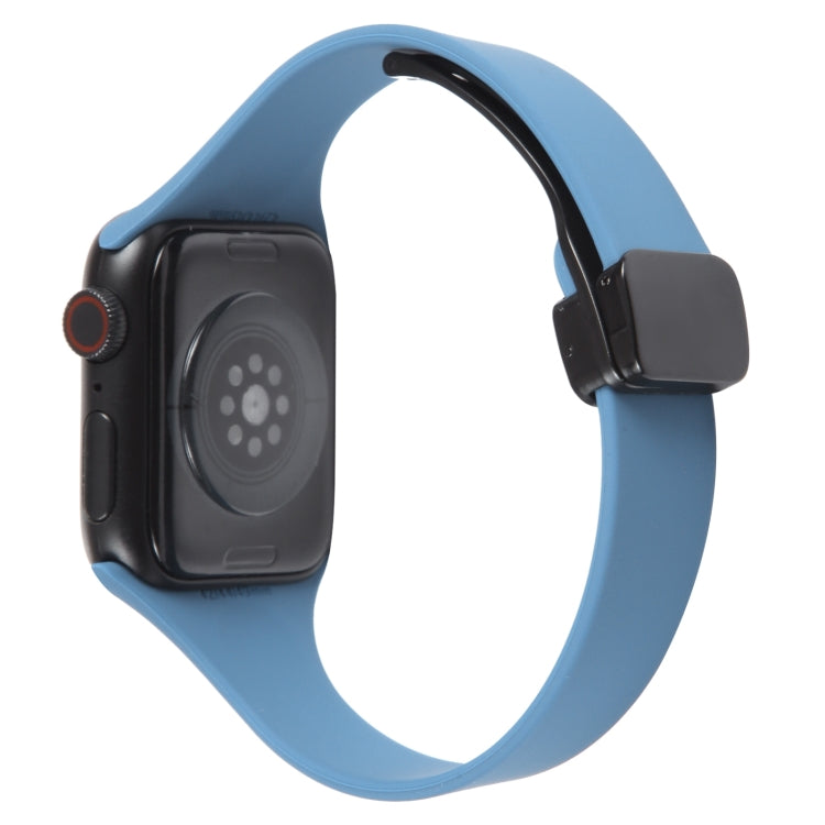 For Apple Watch 5 40mm Magnetic Buckle Slim Silicone Watch Band(Blue) - Watch Bands by PMC Jewellery | Online Shopping South Africa | PMC Jewellery